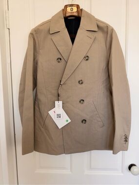 NWT Florence Beige Cotton Double-Breasted Jacket – IT 52 – Made in Italy